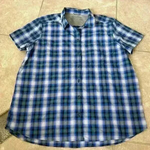 Eddie Bauer Women’s Blue Plaid Short Sleeve Shirt Size Large